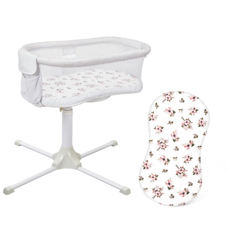 TILLYOU Cotton Fitted Bassinet Sheets for Baby Boy Girl, Fit for Halo Bassinet Swivel Sleeper, Adapt to Hourglass Bassinet Mattress Sheet, 31.5'' x 18'', 2 Pack Floral & Pink - Image 3